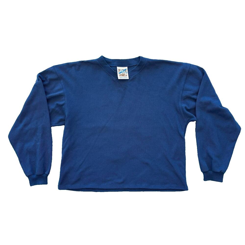Travelsmith Men’s Regular Small Crew Neck Navy Blue Cotton Long Sleeve Shirt